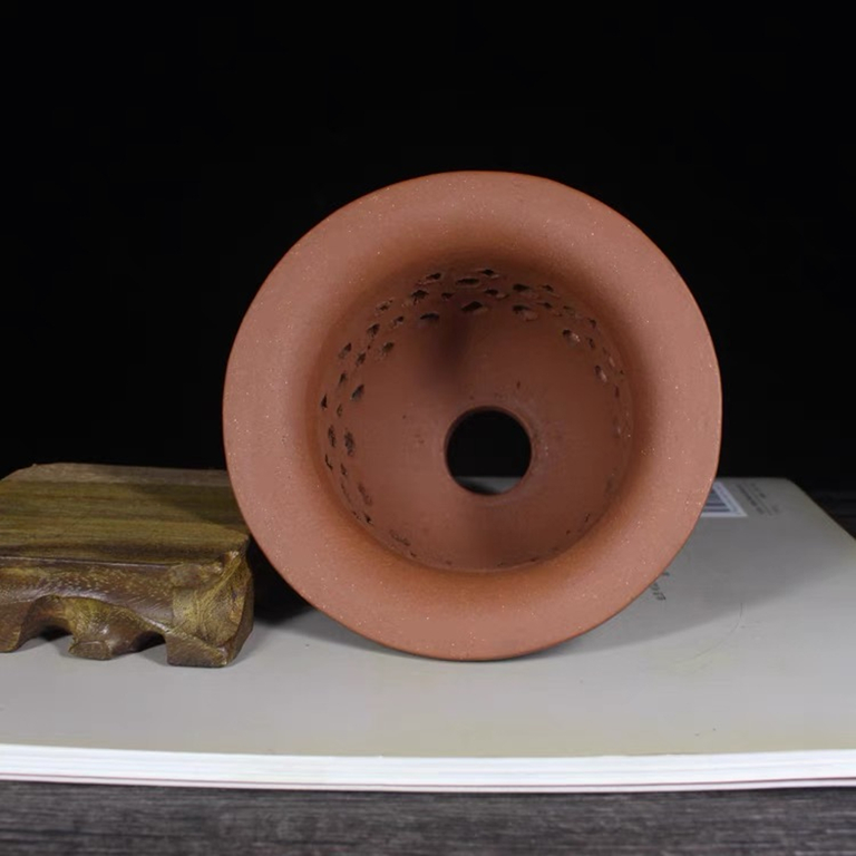 Hand-made Pot by premier Yixing Purple Clay — three-legged pot with holes for root health, perfect for Neofinetia falcata/mini orchids 宜兴紫砂风兰迷你盆镂空胶泥花盆